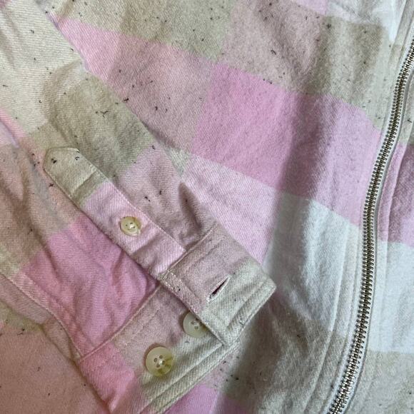 DRESSBARN Medium 100% Cotton Plaid Zip Up Shacket Jacket Collar Pink White‎ - Picture 2 of 3